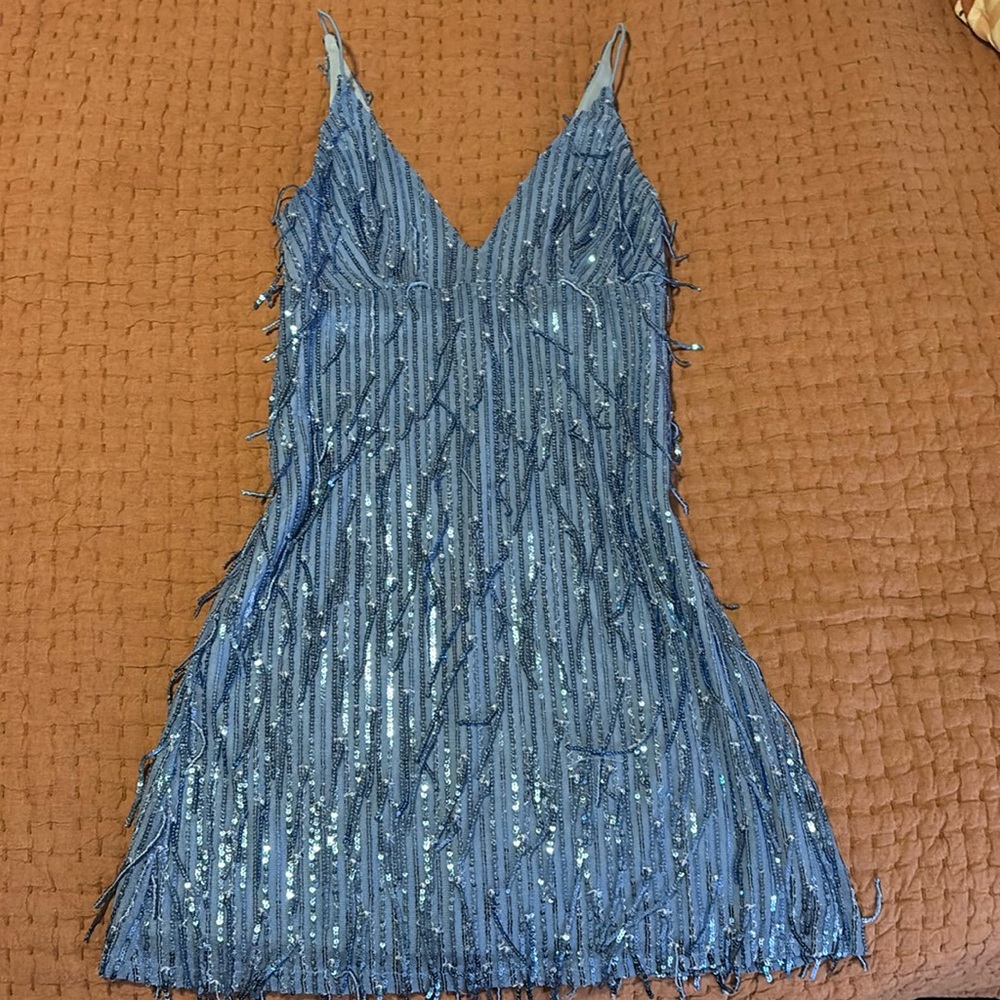 Blue Homecoming Dress with tassels